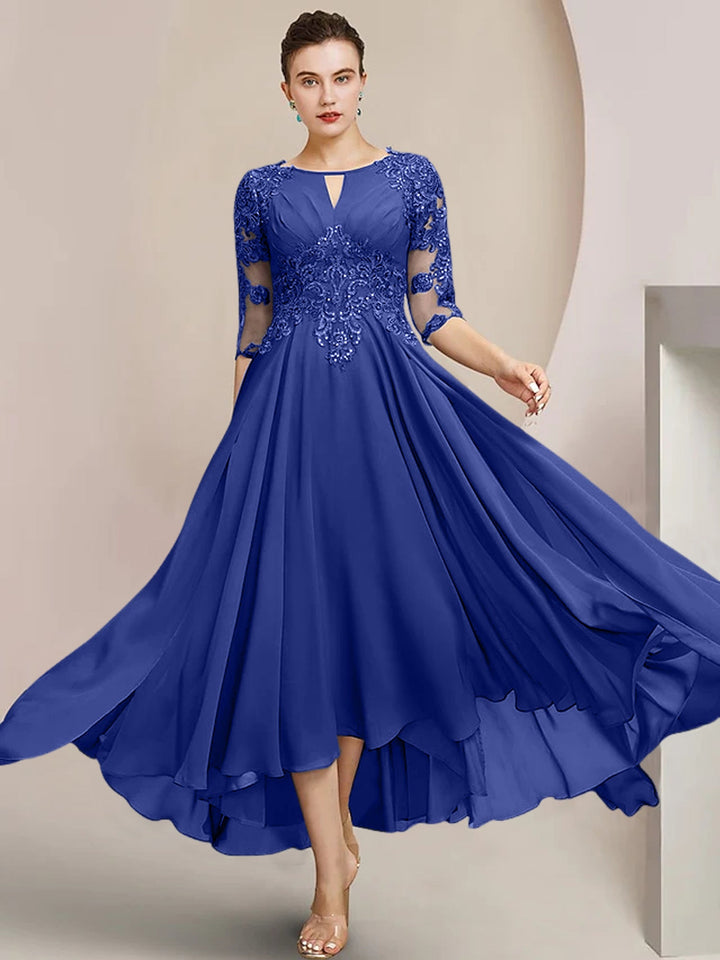 navy blue dress for baby girl A-Line Tea Length Party Dress Cocktail Dress Wedding Guest Dress Mother of  the Bride Dress Half Sleeve Scoop Neck Elegant Party Wedding Guest Satin  Lace with Bow(s) Appliques 2026 main image 0