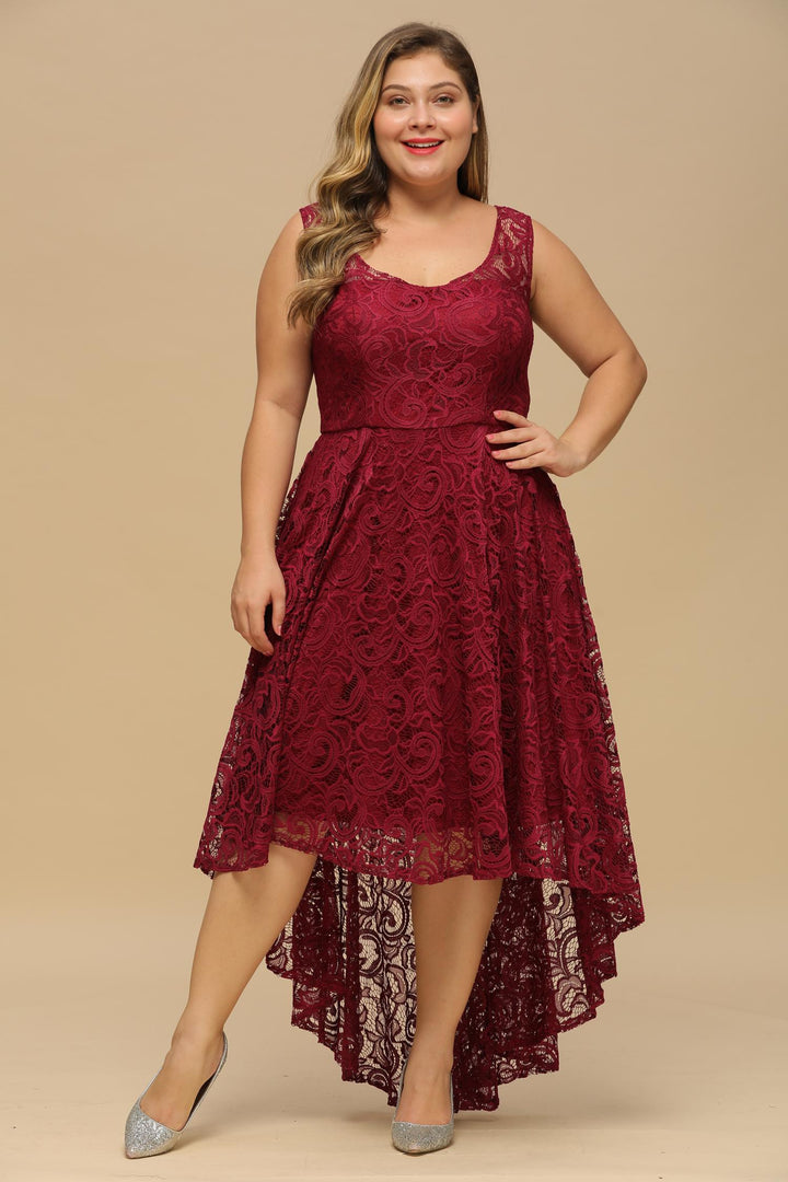 Scoop Sleeveless Lace Prom Party Dress Hi-Lo On Sale-Koscy