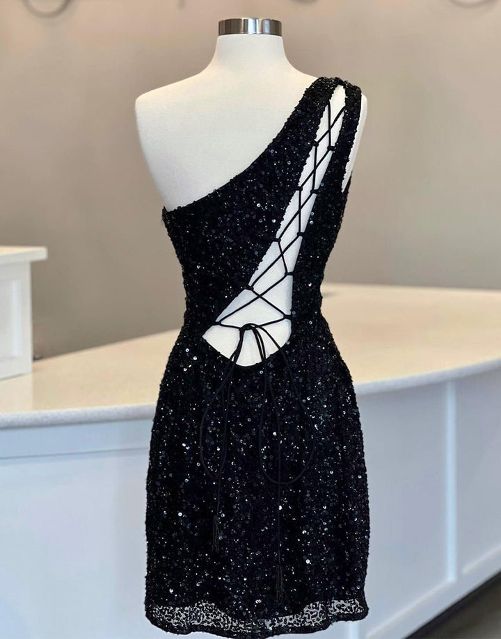 Koscy One Shoulder Tight Sky Blue Homecoming Dress
