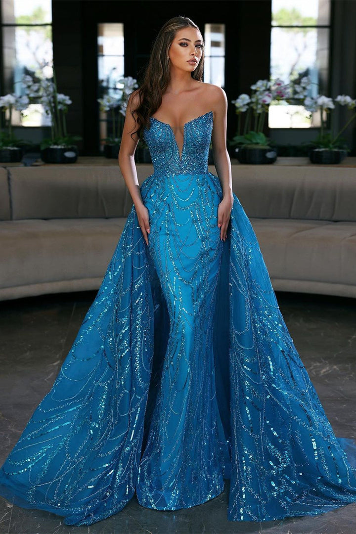 Sequined Royal Blue Sleeveless Strapless Long Evening Dress Prom Dress Sequined Royal Blue Sleeveless Strapless Long Evening Dress Prom Dress