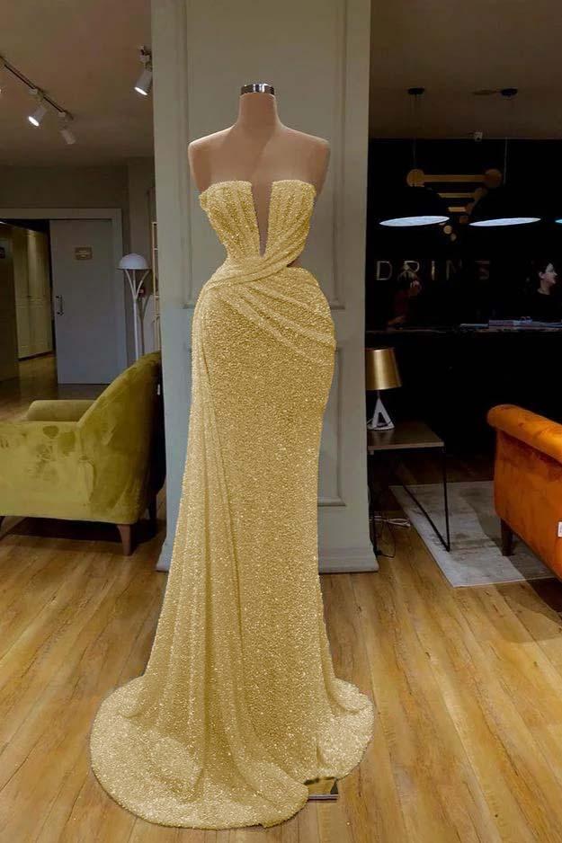 green emerald velvet dress Strapless Shiny Champagne Sequins White Prom Dresses, Shiny Champagne   morievent