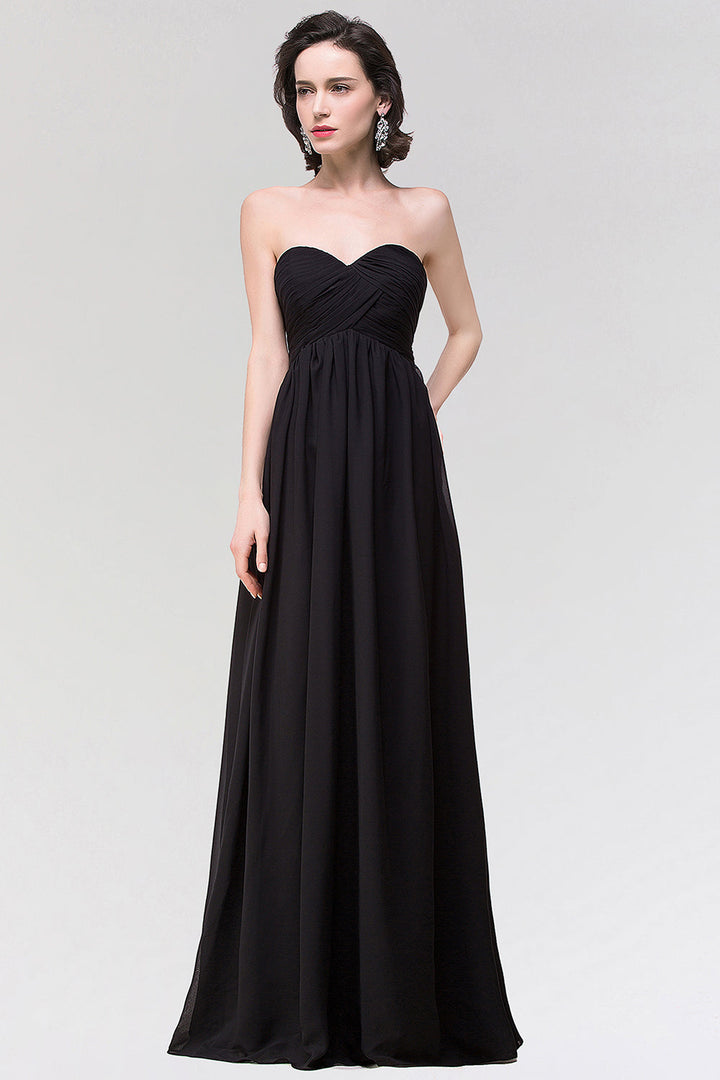 black strapless chiffon bridesmaid dress Black Strapless Bridesmaid Dresses