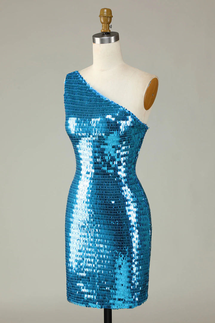 Sheath One Shoulder Royal Blue Sequins Short Homecoming Dress Sheath One Shoulder Royal Blue Sequins Short Homecoming Dress