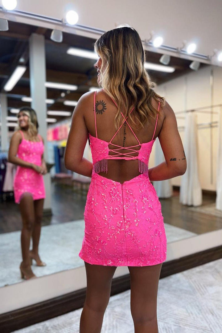 Koscy Sheath Scoop Lace Short Homecoming Dress Tight