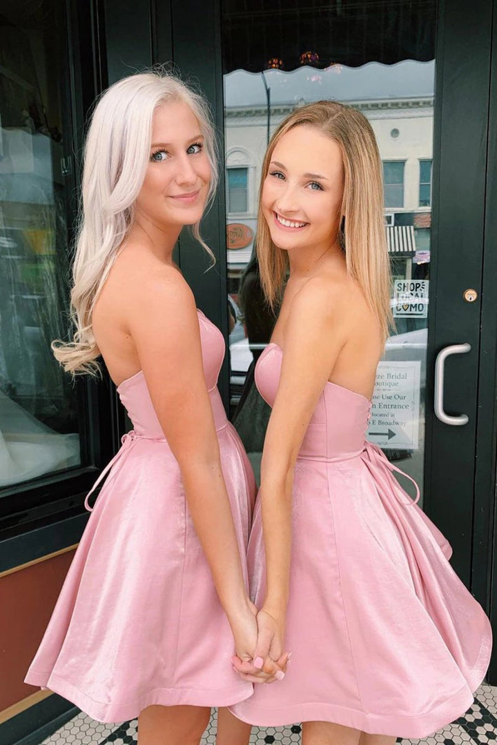 Koscy Simple A-Line Strapless Pink Short Homecoming Dresses