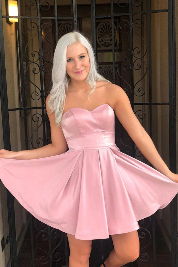 Koscy Simple A-Line Strapless Pink Short Homecoming Dresses