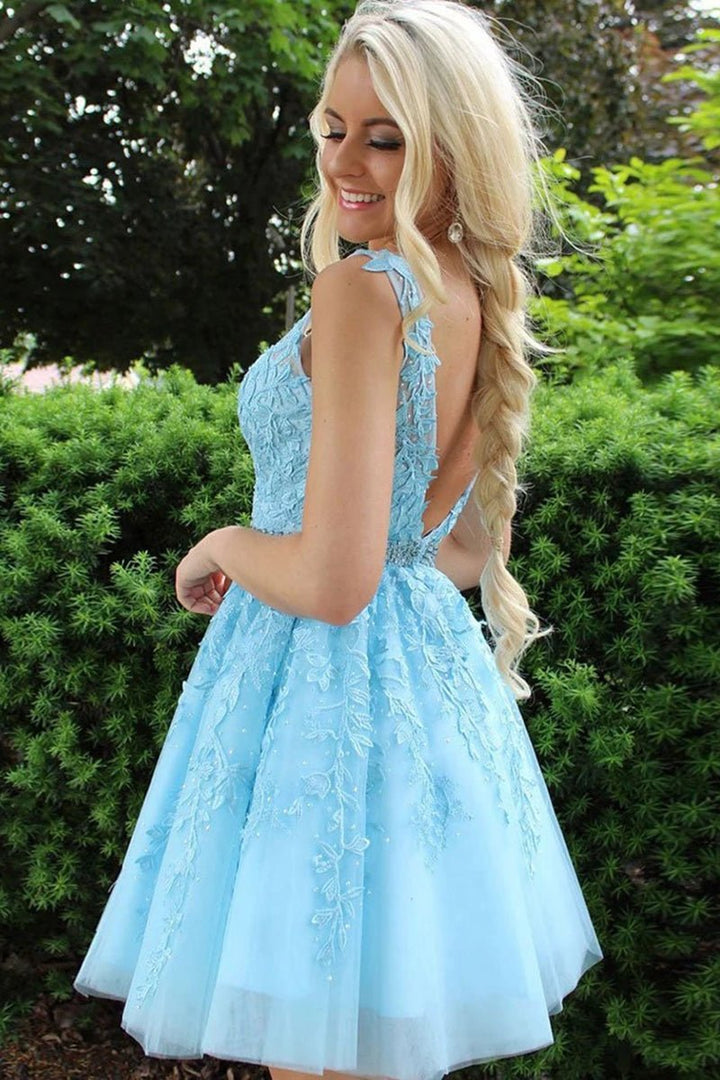 Koscy Sky Blue Lace Formal Graduation Homecoming Dress