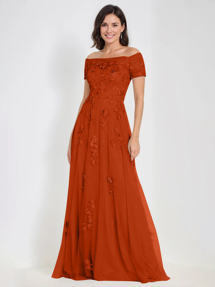 Sleeveless Off-The-Shoulder A-Line Dresses for Mother of The Bride & Groom with Appliques Sleeveless Off-The-Shoulder A-Line Dresses for Mother of The Bride & Groom with Appliques