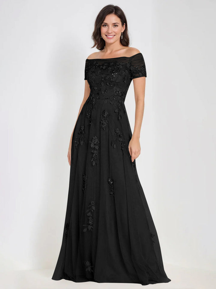 Sleeveless Off-the-Shoulder A-Line Dresses for Mother of the Bride & Groom with Appliques Sleeveless Off-the-Shoulder A-Line Dresses for Mother of the Bride & Groom with Appliques