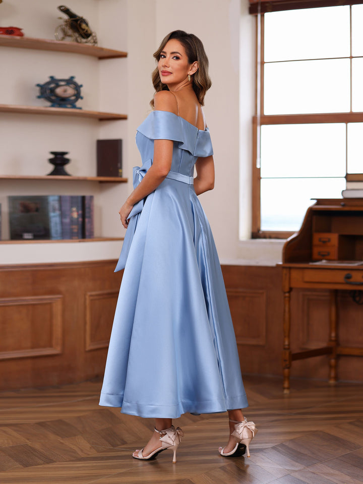 Sleeveless Off-the-Shoulder A-Line Mother of the Bride Dress with Pockets  Princess Ankle-Length