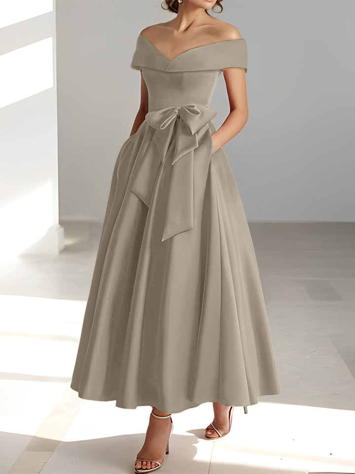 ankle length mother of the bride dresses A-Line Chiffon COCOMELODY CM0357, Coral shoulder satin A Mother of the Bride Dress