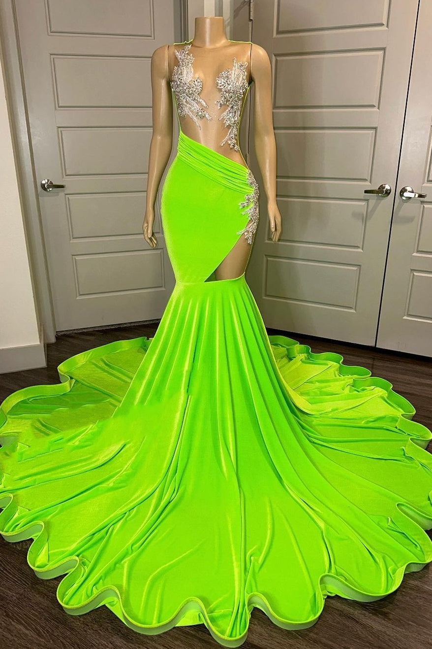 Sleeveless Silver Illusion Neck Mermaid Cutout Prom Dress