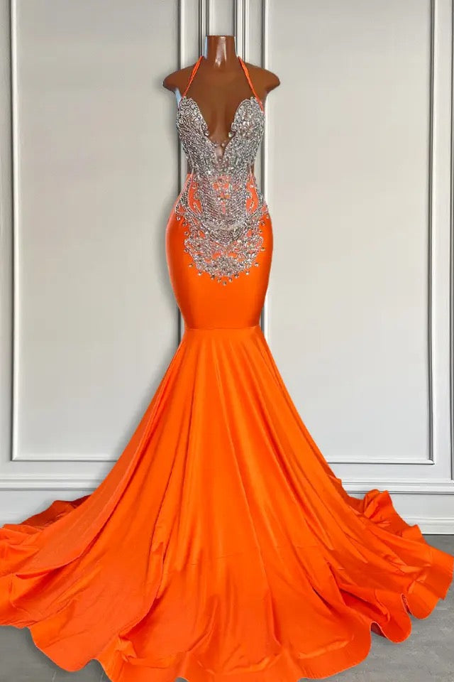Sleeveless V-Neck Halter Mermaid Formal Dresses With Beadings Sleeveless V-Neck Halter Mermaid Formal Dresses With Beadings