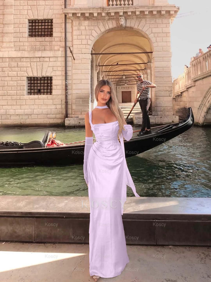 Spaghetti Strap Sleeveless Long Mermaid Formal Dress With Gloves