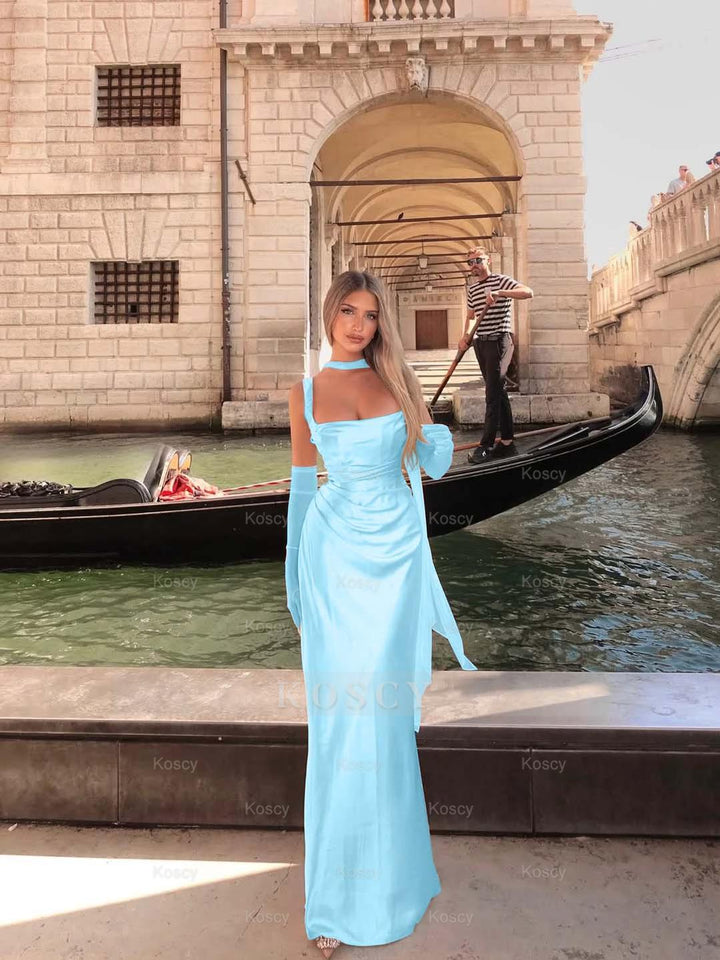 dress with gloves formal Black Tulle Prom Dress Long with Slit On Sale-Bridelily