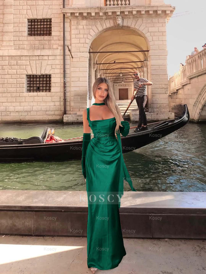 Spaghetti Strap Sleeveless Long Mermaid Formal Dress With Gloves Spaghetti Strap Sleeveless Long Mermaid Formal Dress With Gloves