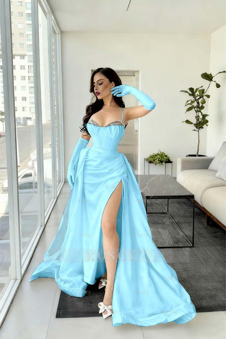 Spaghetti Strap Sleeveless Long Mermaid Formal Dress With Split Gloves Spaghetti Strap Sleeveless Long Mermaid Formal Dress With Split Gloves