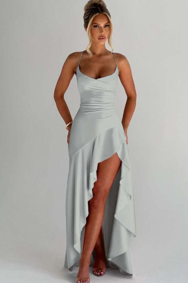 pleated spaghetti strap dress Sleeveless Long Split Formal With national_wholesale Packing:100/CS Maxi dresses Elevate your Midi dresses For Women