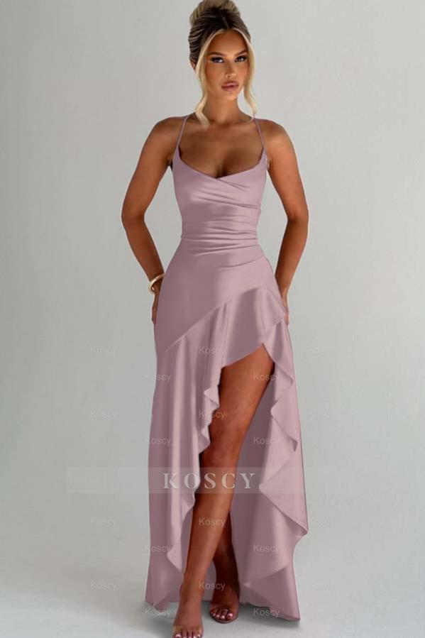 Spaghetti Strap Sleeveless Long Split Formal Dress With Pleated Spaghetti Strap Sleeveless Long Split Formal Dress With Pleated