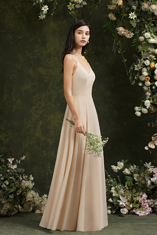 Spaghetti Strapes A Line Long Satin Floor Length Dress-koscy