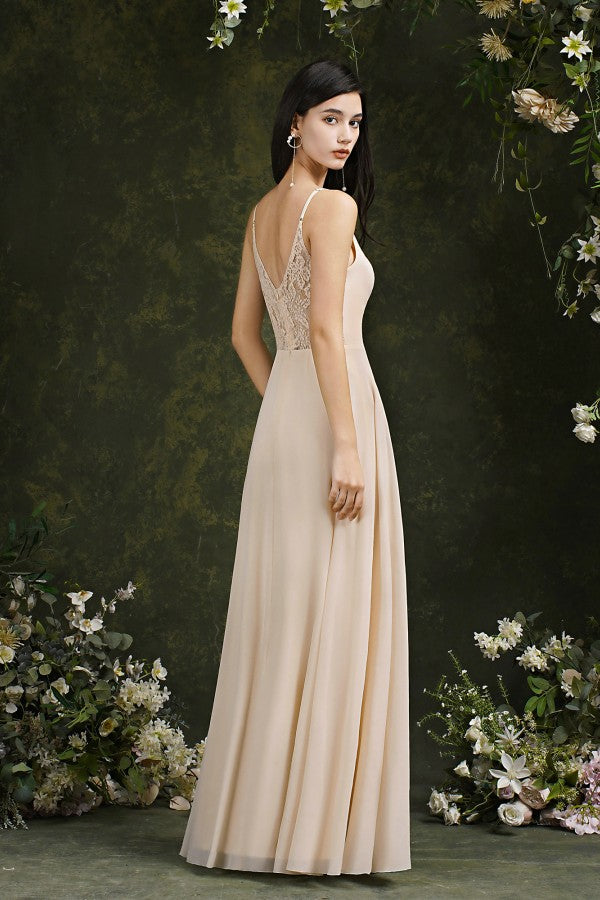 Spaghetti Strapes A Line Long Satin Floor Length Dress-koscy