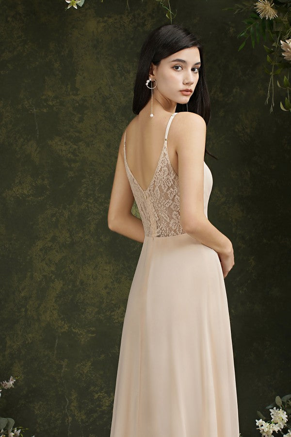 Spaghetti Strapes A Line Long Satin Floor Length Dress-koscy