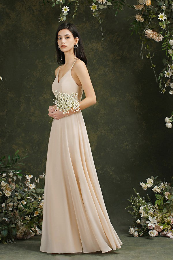 Spaghetti Strapes A Line Long Satin Floor Length Dress-koscy