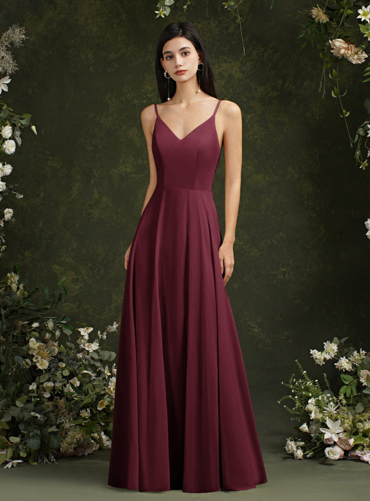 Spaghetti Strapes A Line Long Satin Floor Length Dress-koscy