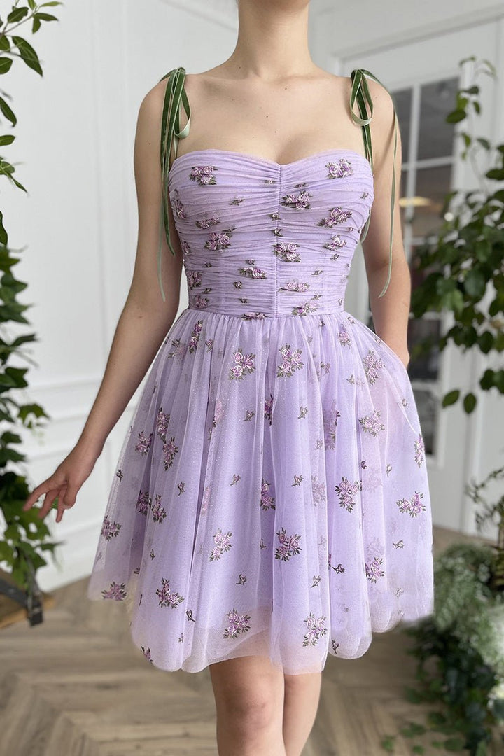 Koscy Spaghetti Straps Pleats Vintage Homecoming Dress with Pockets