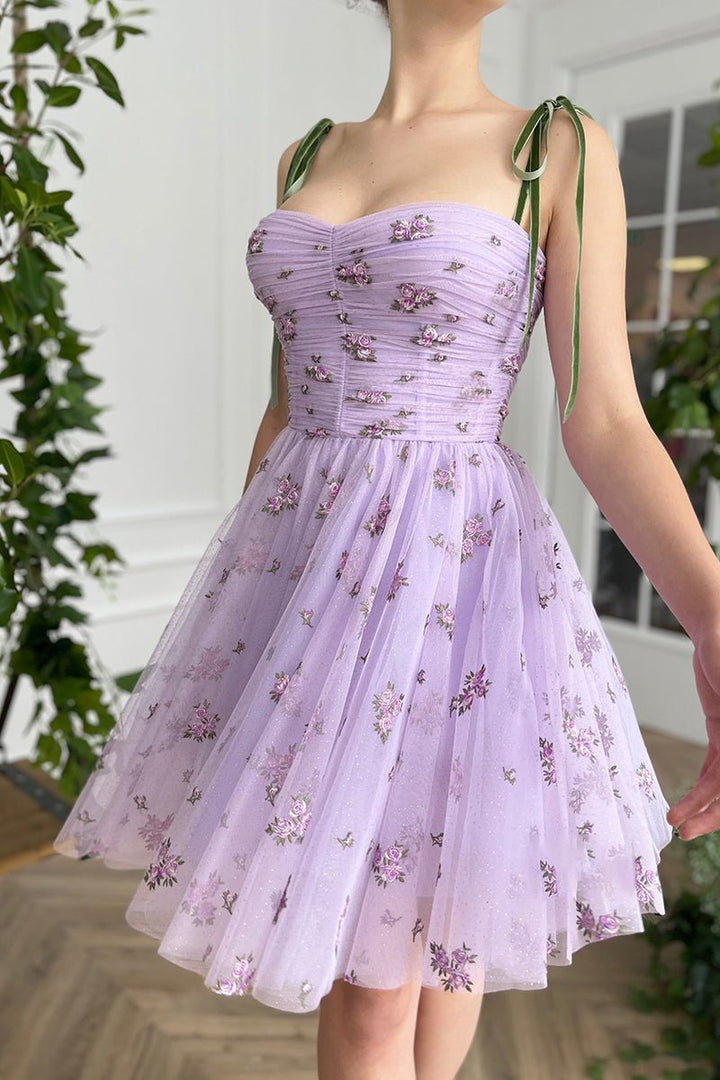 Koscy Spaghetti Straps Pleats Vintage Homecoming Dress with Pockets