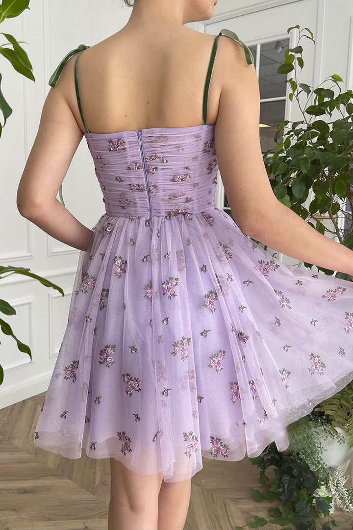 Koscy Spaghetti Straps Pleats Vintage Homecoming Dress with Pockets