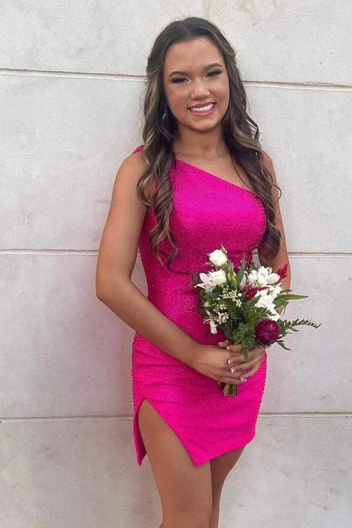 Koscy Sparkly Royal Blue One Shoulder Tight Homecoming Dress with Slit