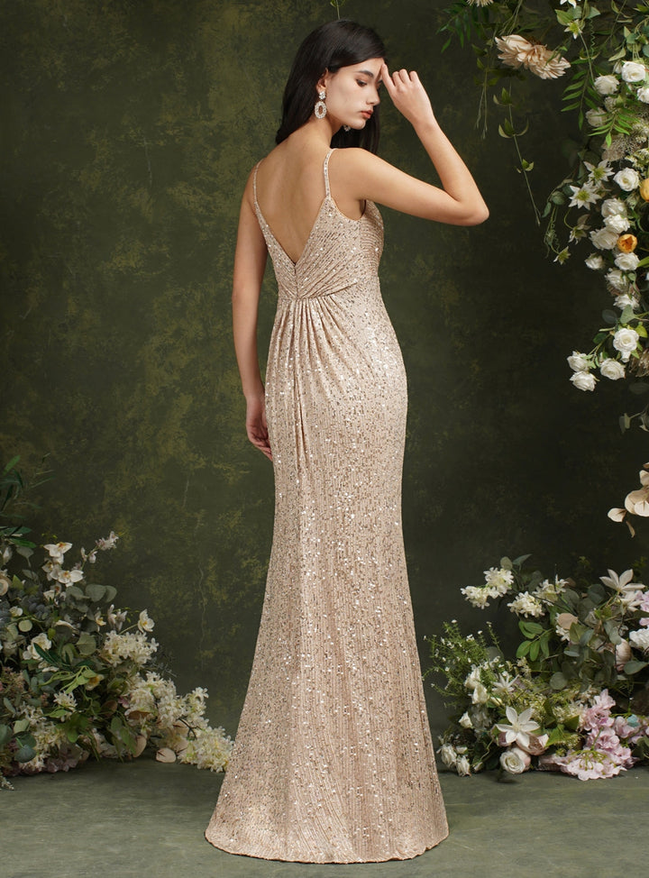 Sparkly Spaghetti Strap Sleeveless Long Meramid Sequins floor length Dress-koscy