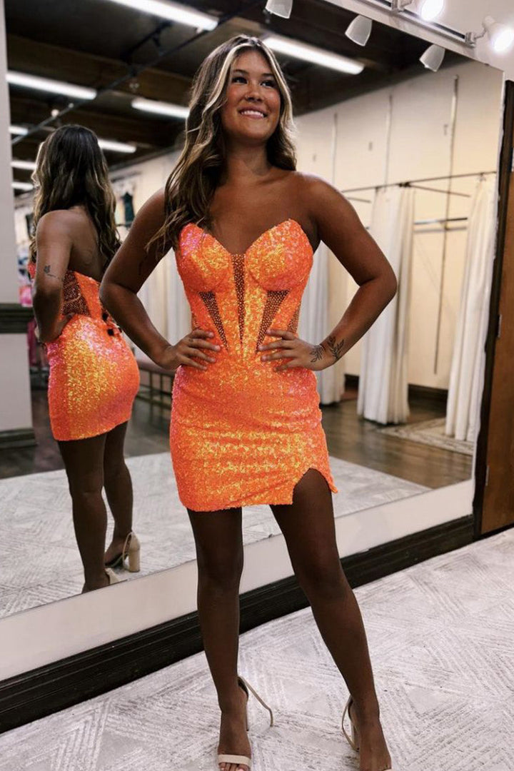 strapless bodycon homecoming dress Sparkly Sequined Short with Slit The intricately embellished corset pinkblush Floral Bridesmaid Dresses | Color:Emerald Green