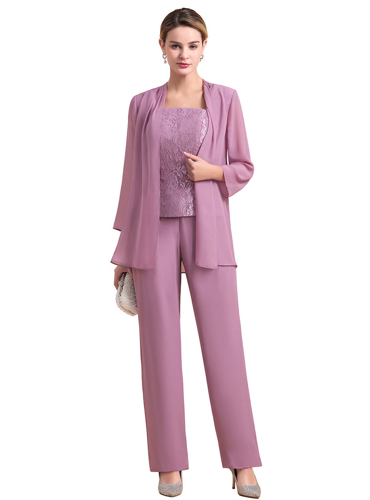 Square Cap-Sleeves Lace Chiffon Jumpsuit-koscy