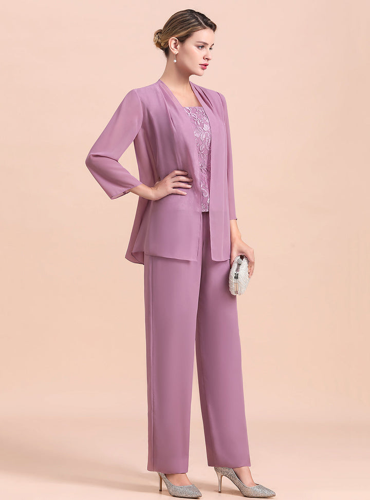 Square Cap-Sleeves Lace Chiffon Jumpsuit-koscy
