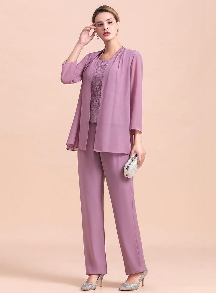 Square Cap-Sleeves Lace Chiffon Jumpsuit-koscy