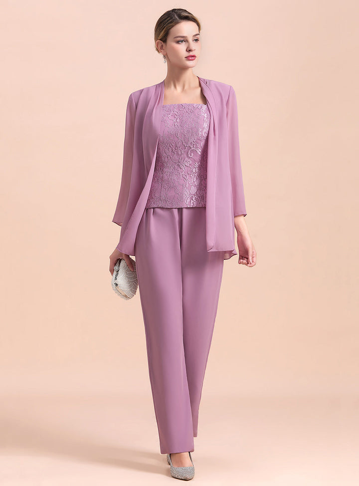 Square Cap-Sleeves Lace Chiffon Jumpsuit-koscy
