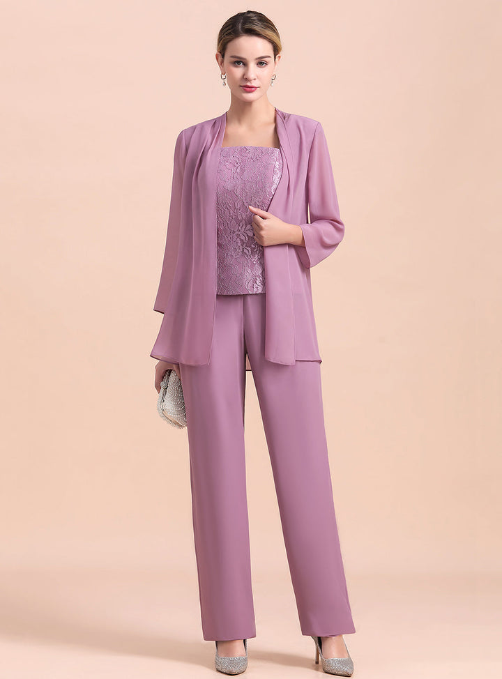 Square Cap-Sleeves Lace Chiffon Jumpsuit-koscy