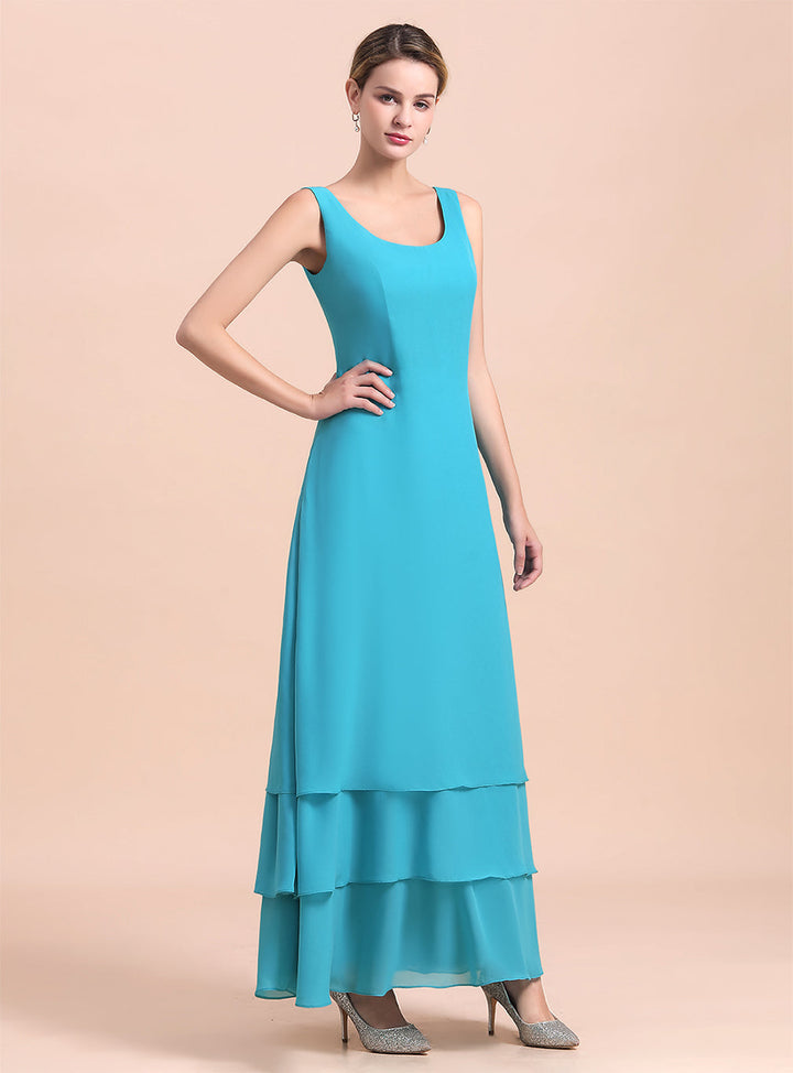 Square Sleeveless Flowers Layers Ankle-Length Dress-koscy