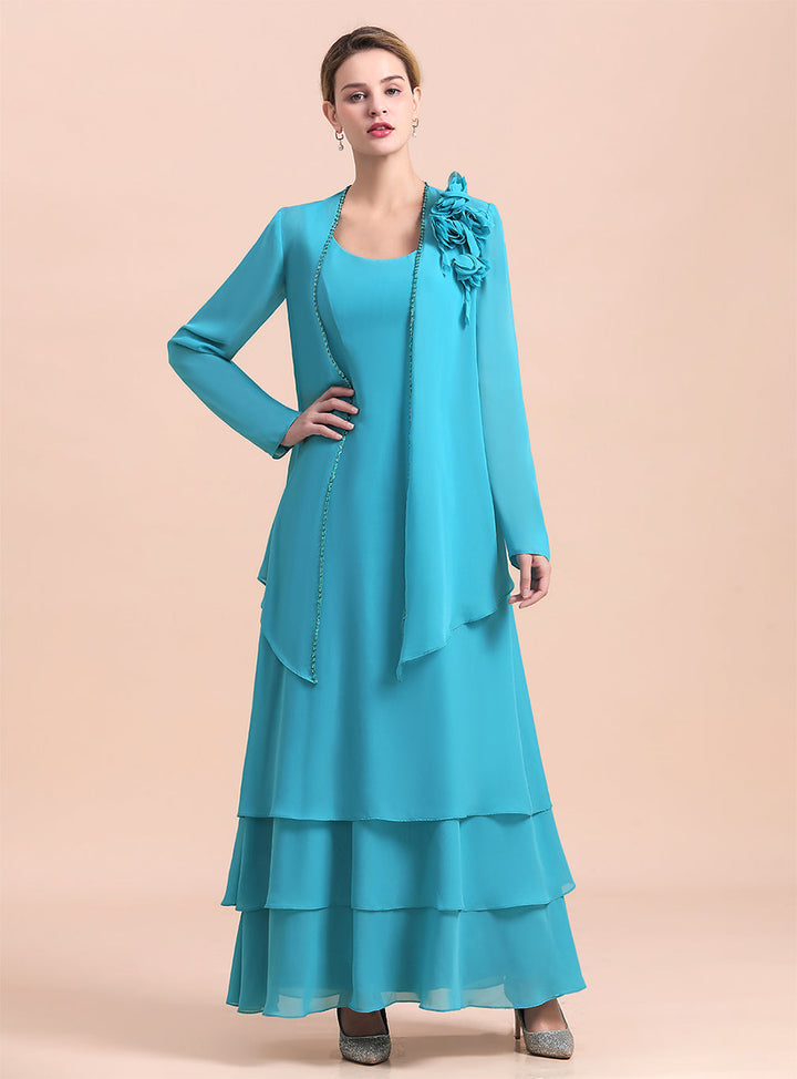 Square Sleeveless Flowers Layers Ankle-Length Dress-koscy