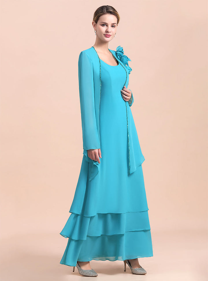 Square Sleeveless Flowers Layers Ankle-Length Dress-koscy