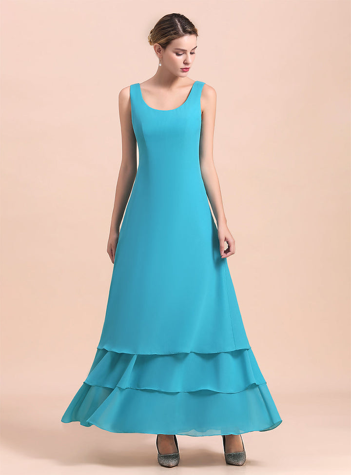 Square Sleeveless Flowers Layers Ankle-Length Dress-koscy