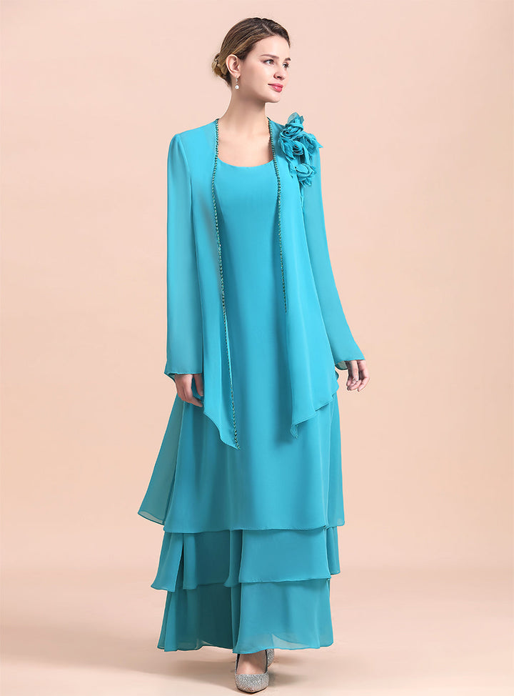 Square Sleeveless Flowers Layers Ankle-Length Dress-koscy