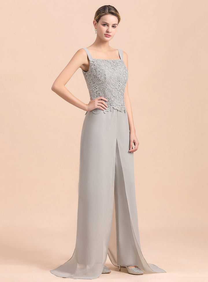 Square Straps Lace Chiffon Jumpsuit-koscy