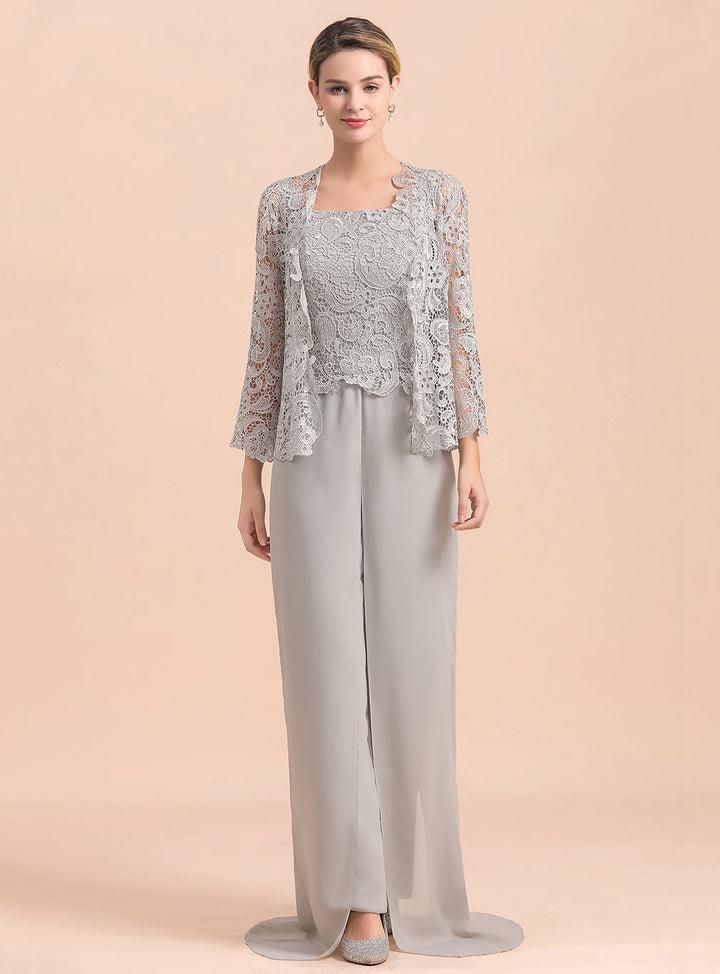 Square Straps Lace Chiffon Jumpsuit-koscy