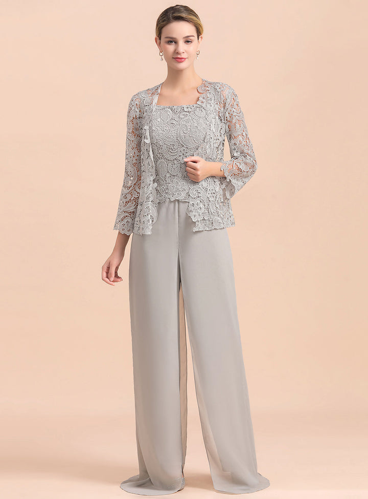 Square Straps Lace Chiffon Jumpsuit-koscy