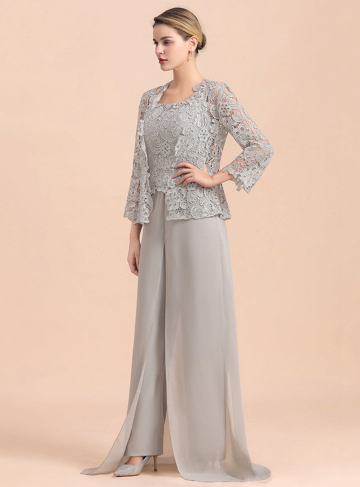Square Straps Lace Chiffon Jumpsuit-koscy