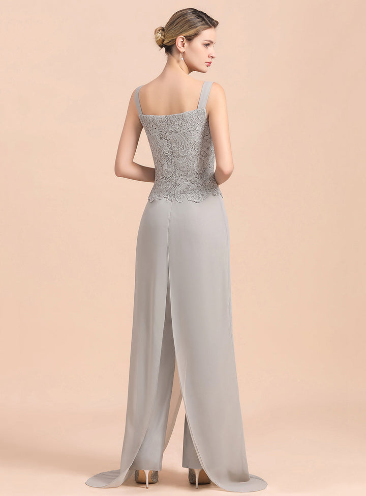 Square Straps Lace Chiffon Jumpsuit-koscy