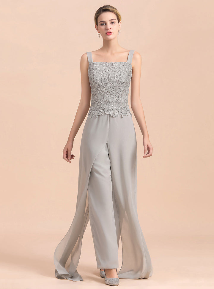 Square Straps Lace Chiffon Jumpsuit-koscy